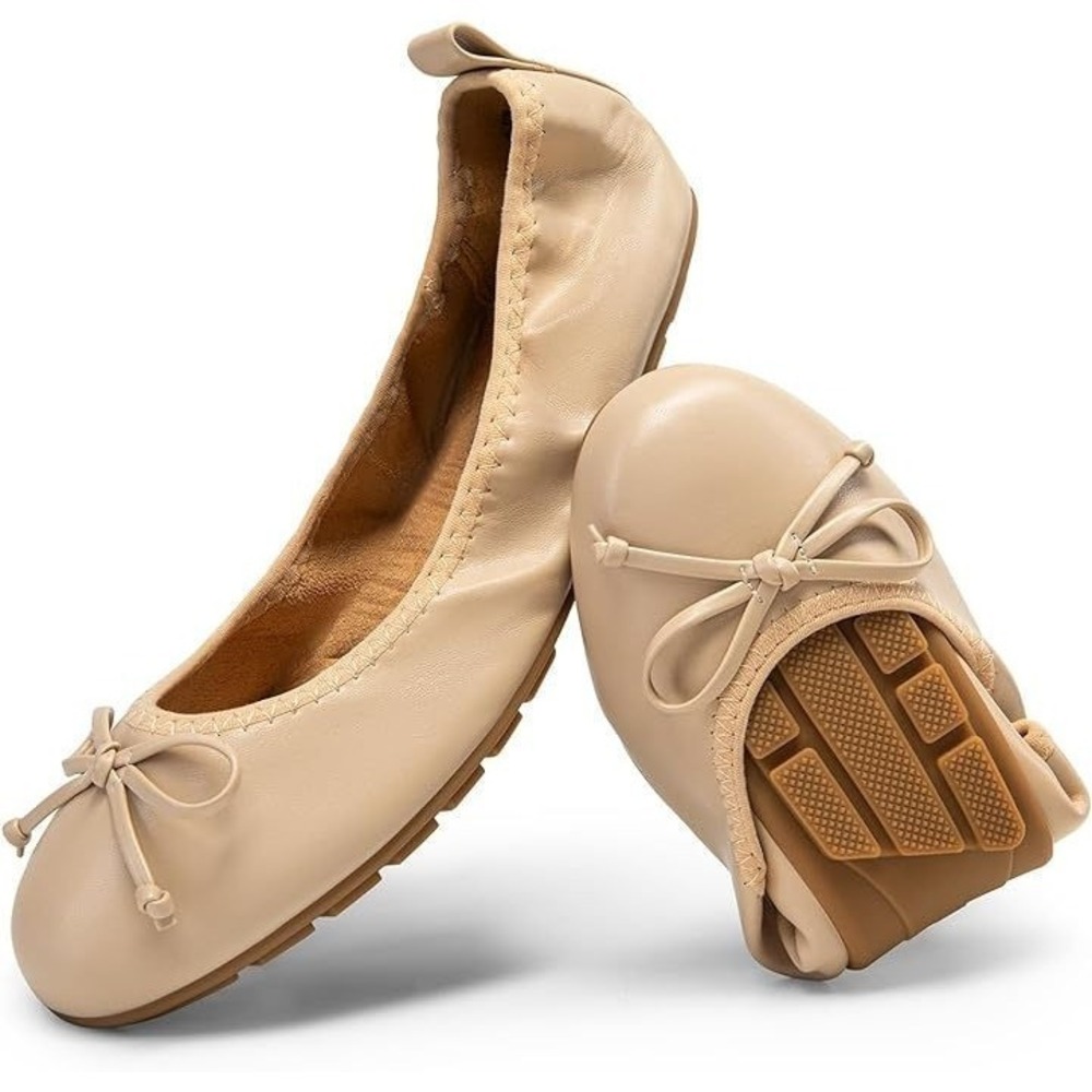 Dream Pairs Women's Foldable Bowknot Round Toe Ballet Flats - Nude - Sz 11